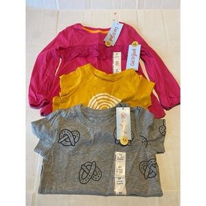 Cat & Jack Girls 2T 3 Pack Bundle Top Set .1 Long Sleeve, 2 Short Sleeve Tees